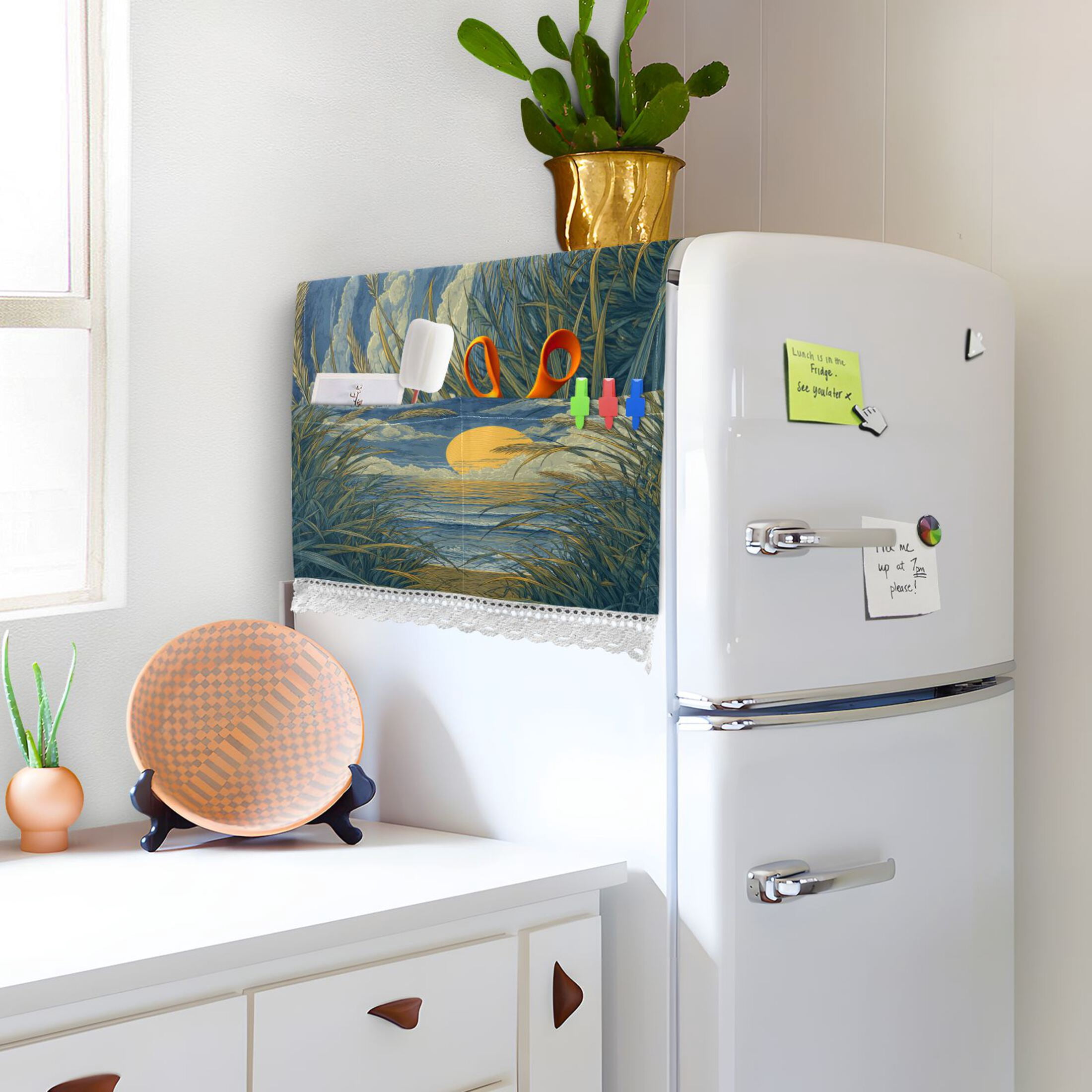 Wobogo Reed Marsh Sunrise Washing Machine Cover Dustproof Washer Dryer Cover Waterproof Laundry Room Decorative Protector