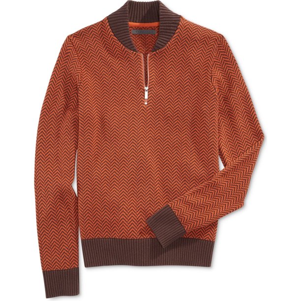 Sean John Mens Herringbone 1/2 Zip Pullover Suéter, Marrón, Mediano