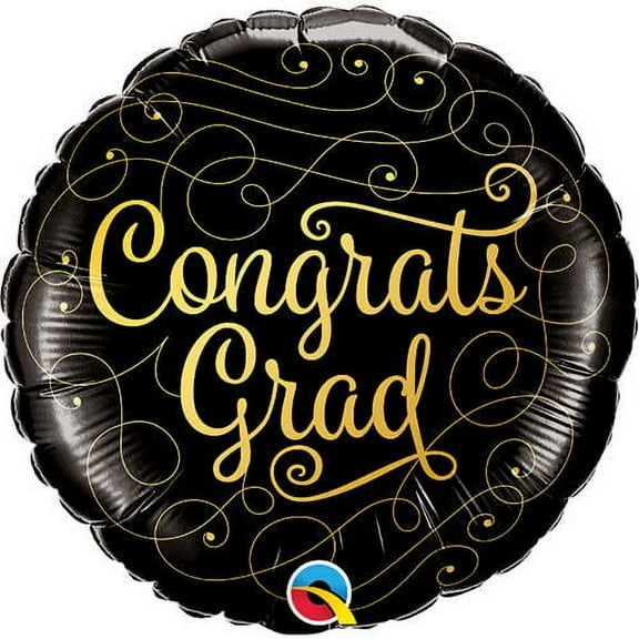 18 inch Congrats Grad Gold Doodles Foil Mylar Balloon - Party Supplies Decorations