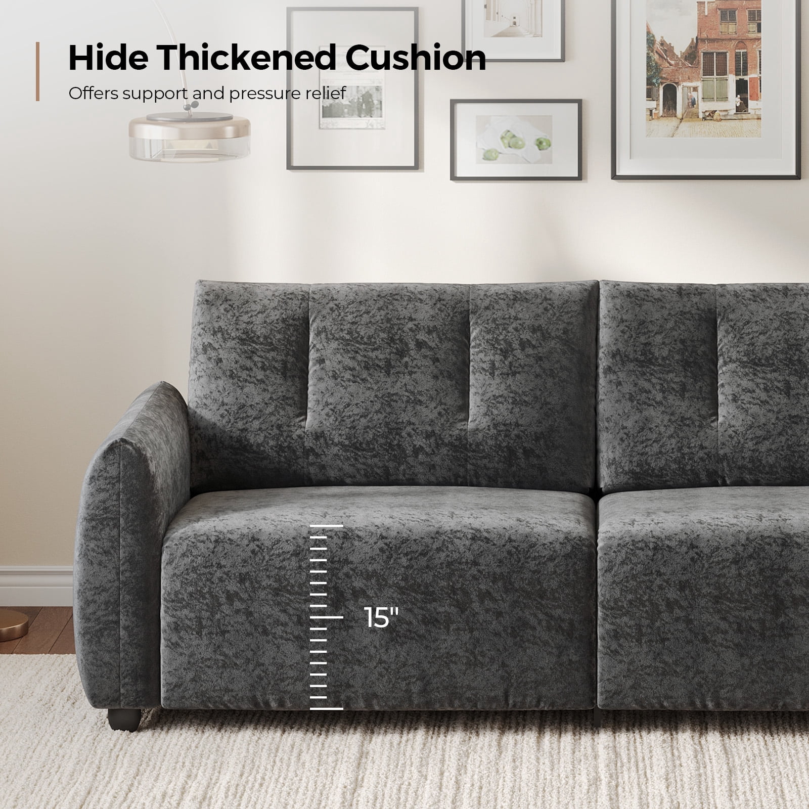 COPIAE 84.5 Inch Loveseat Sofa, Modern Couch and Sofa, Feather-tip armrest design, Sturdy and Easy Installation, Small Sofa for Living Room Bedroom Office and Apartment, Chenille Fabric,Gray