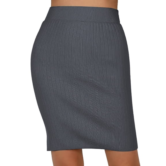Elegant Knit Pencil Skirt, High Waist Side Slit Midi for Work, Stretchy Comfortable Pull On, Women's Ecofabric Ponte Above Knee Fitted Classic