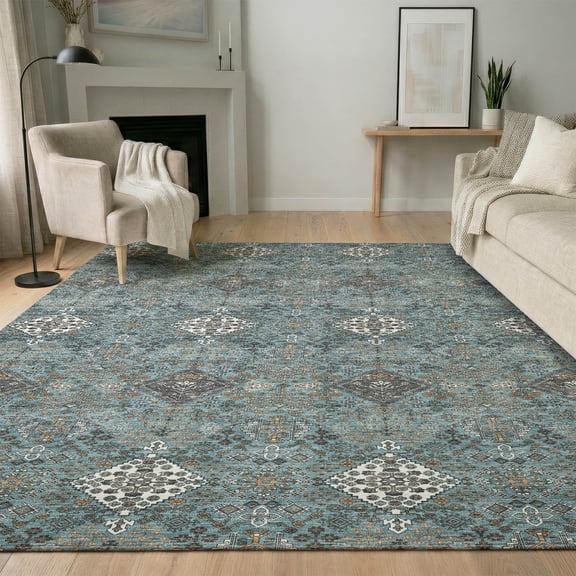 Addison Rugs Mayfield Premium Machine Washable Traditional Global Teal Rectangle Rug, 10' x 14'