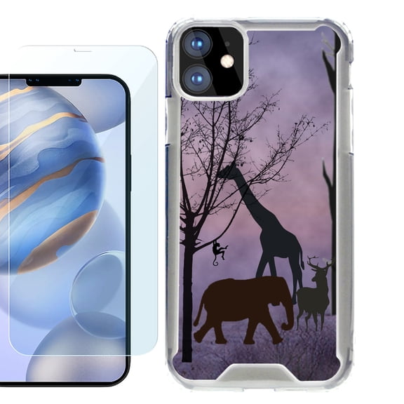 For Apple iPhone 12 Case, iPhone 12 Pro Case, Hybrid Bumper Phone case, with Tempered Glass Screen Protector, by OneToughShield ® - Twilight Safari