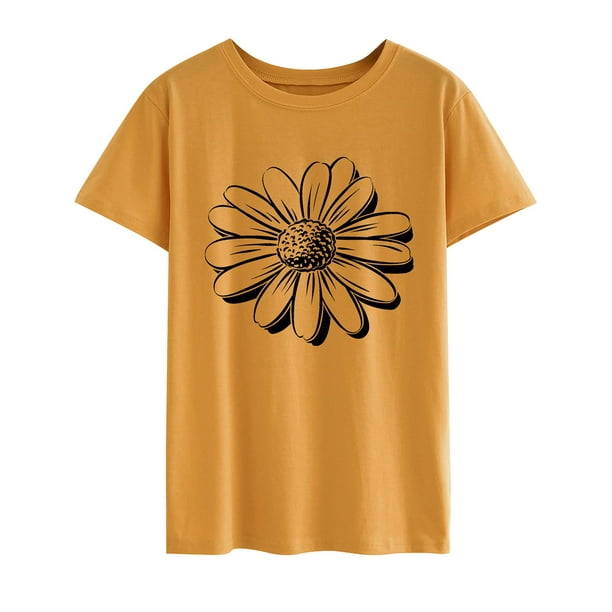 TWZH Women Flower Graphic Printed Crew Neck Short Sleeve