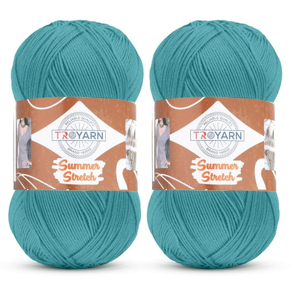 Troyarn Summer Stretch Acrylic Yarn for Crocheting - 2 Skeins of Turquoise Yarn Made from 100% Elastic Microfiber Acrylic for Knitting, 100gr 438 yds (114376 - Turquoise)