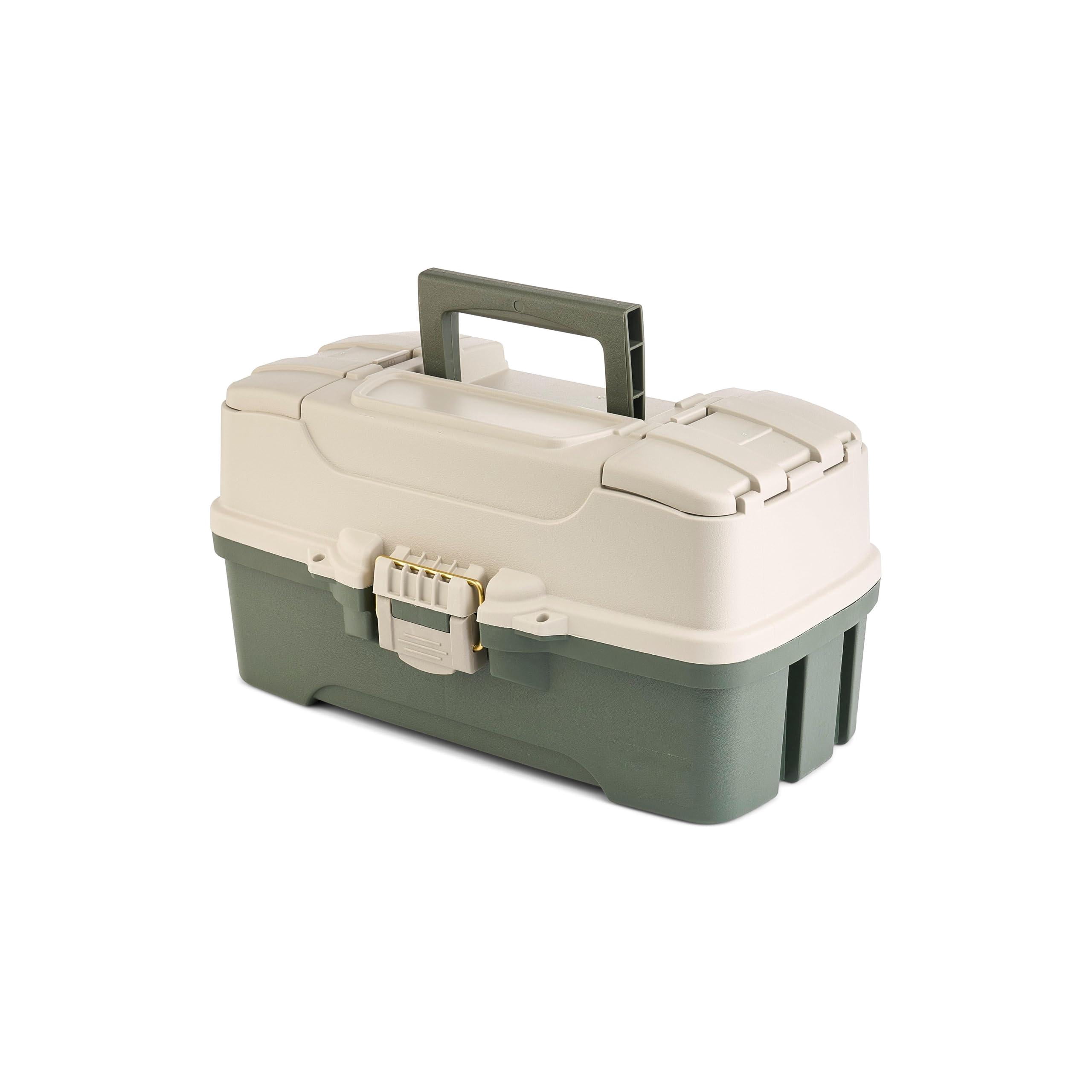 Three-tray Tackle Box  Green/tan Rust-proof Brass Latch Top-access Tray With Deep Storage Made In The Portable Fishing Gear Organizer