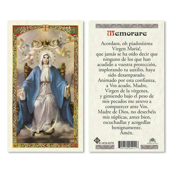 Oracion a La Virgen Maria Memorare Laminated Prayer Cards - Pack of 25- in Spanish Espanol