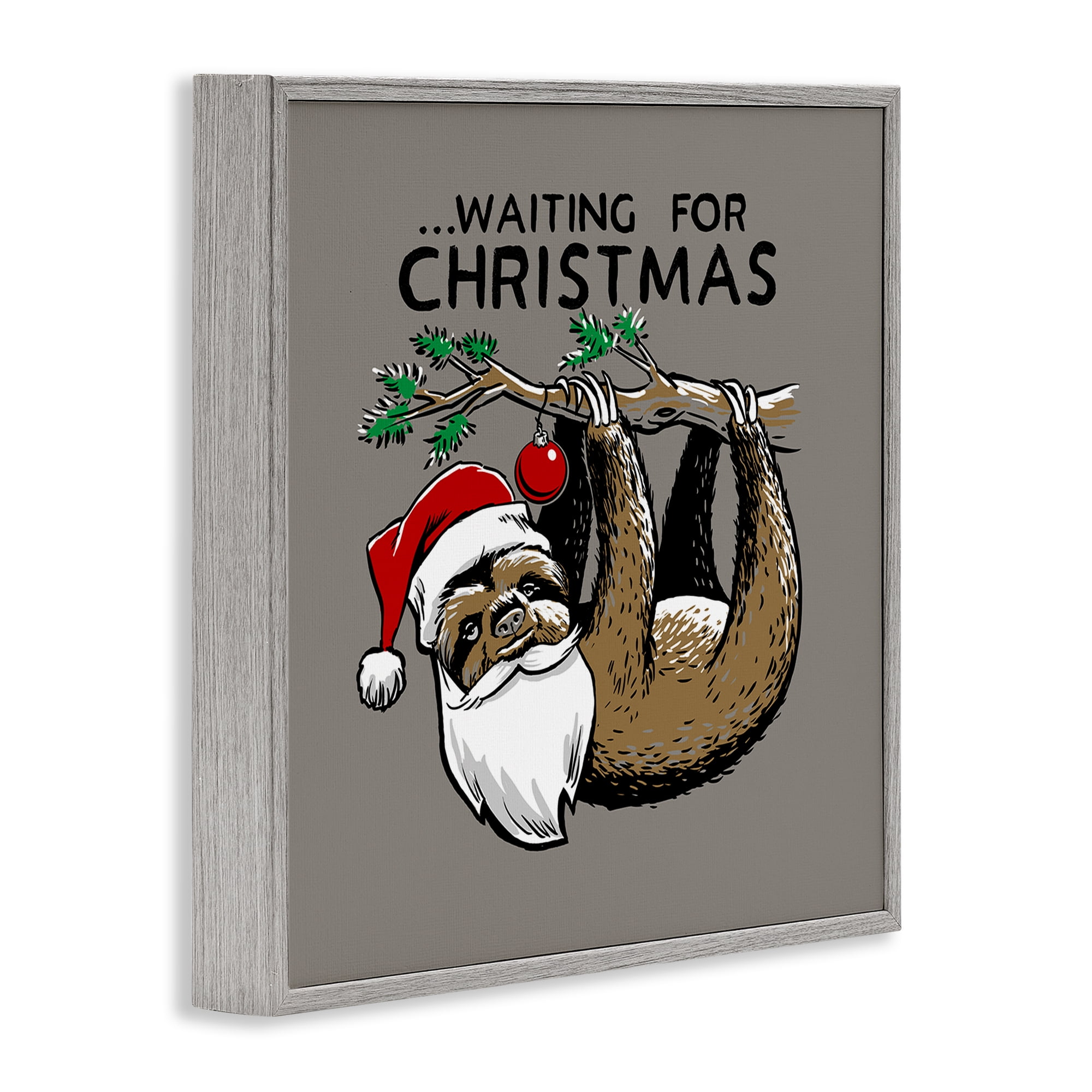 Stupell Industries Santa Christmas Sloth Holiday Painting Gray Framed Art Prints Wall Art, 17 x 17
