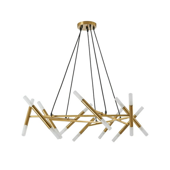 41" Golden Modern Chandelier Light Fixture, Branch Design with Frosted Tubes, Black Cords, Adjustable Height Pendant Light for Dining Room, Living Room, or Kitchen Island (Bulb Not Included)
