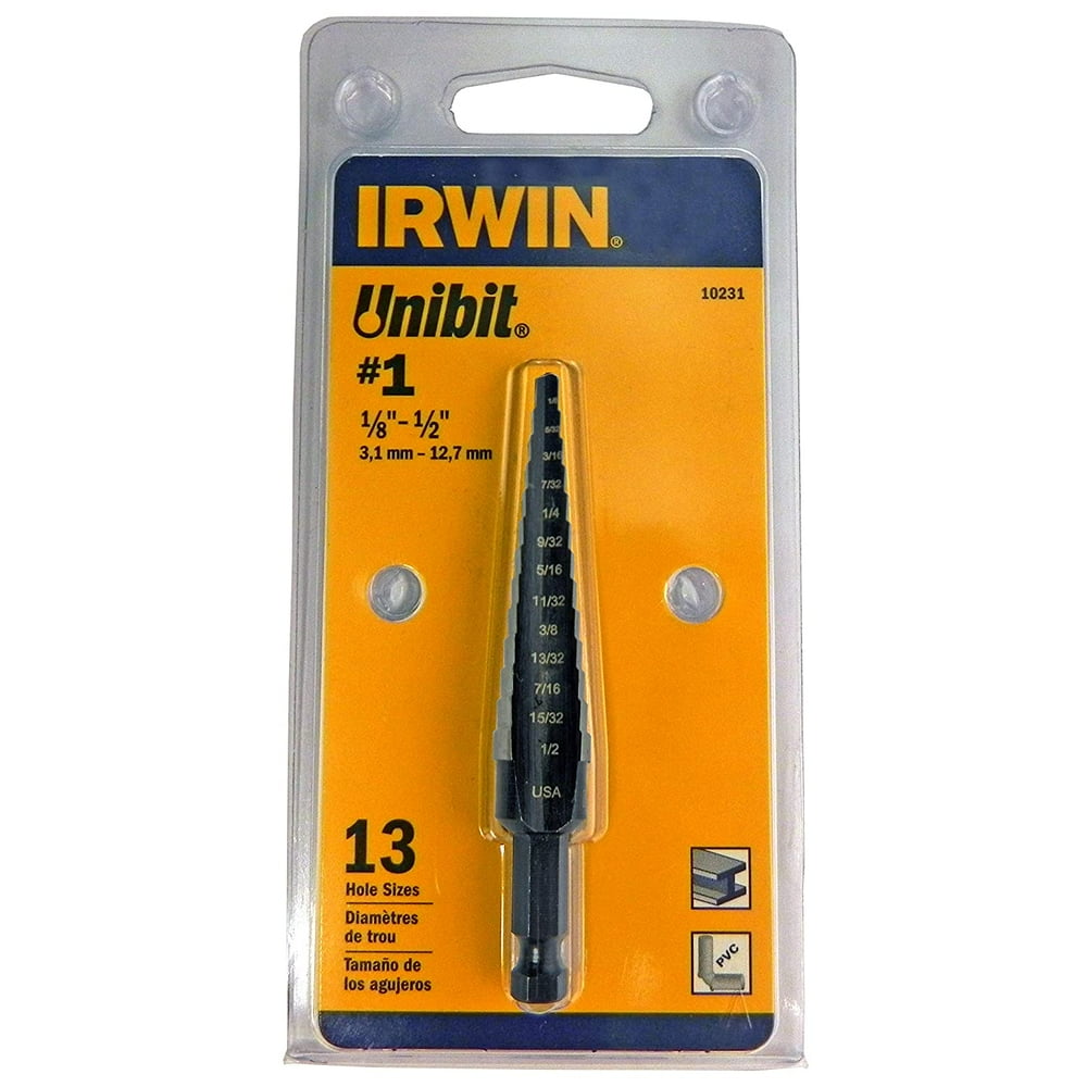 IRWIN Step Drill Bit, 1/8Inch to 1/2Inch Step, 1/4Inch Shank (10231