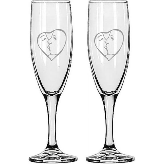 Gifts Infinity® Wedding Interlock Hearts Champagne Flutes Set of 2 Toasting Glasses (Heart with Kiss)