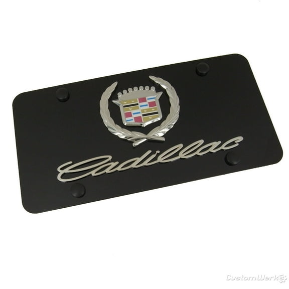 Cadillac Dual Logo License Plate (Chrome on Black)