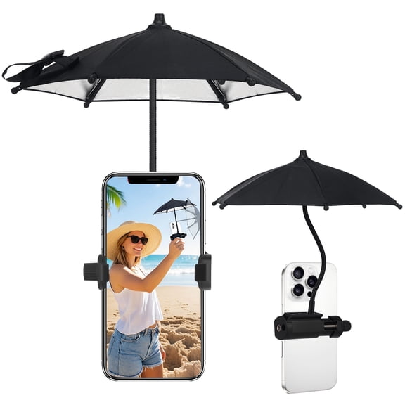 Fixed Clip-on Phone Umbrella for Sun with Flexible Adjustable Handle, Mini Strong Clip Cell Phone Umbrellas Sun Shade Anti Sunlight and Glare fits for Universal Smartphones
