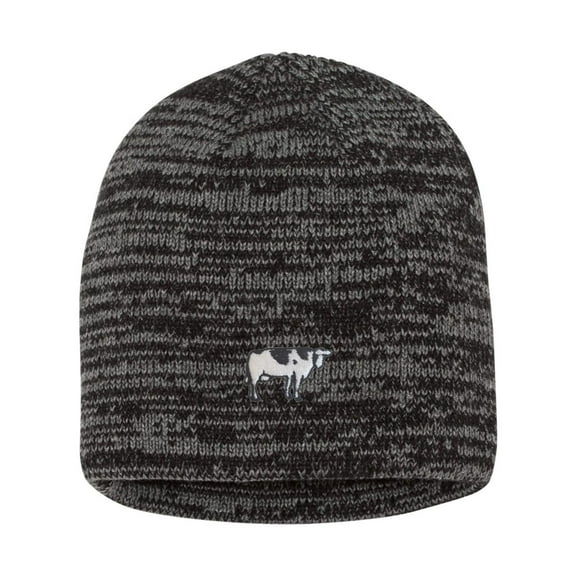 Adult Cow Embroidered Marled Knit Beanie Cap