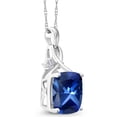 thumbnail image 2 of Gem Stone King 10K White Gold Blue Created Sapphire and White Lab Grown Diamond Pendant Necklace for Women (5.36 Cttw, Gemstone September Birthstone, Cushion Cut 10MM, with 18 inch Chain), 2 of 4