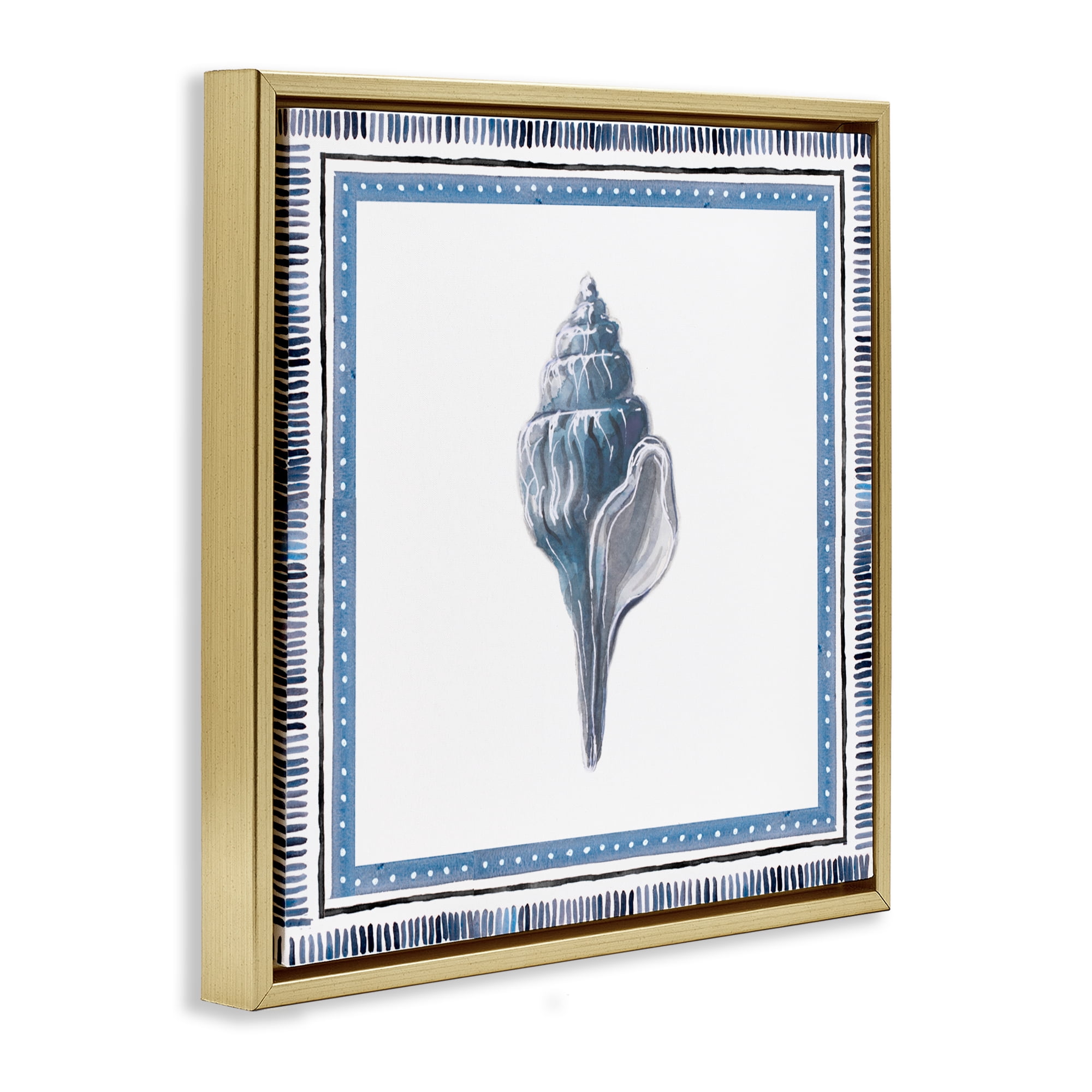 Stupell Industries Soft Blue Conch Shell Gold Framed Floater Canvas Wall Art, design by Lanie Loreth