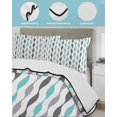 thumbnail image 4 of Quilts Full Size Bedding Set, Teal Grey Striped Lightweight Quilted Comforter, Modern Abstract Geometric Stripes Soft Reversible Bedspread Coverlet with Pillow Covers for All Season, 78" x 90", 4 of 7