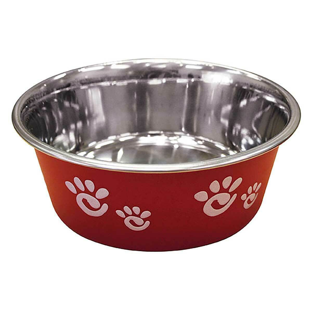 Pawprint Dog Bowls Stainless Steel Pet Dishes Choose Red Black or