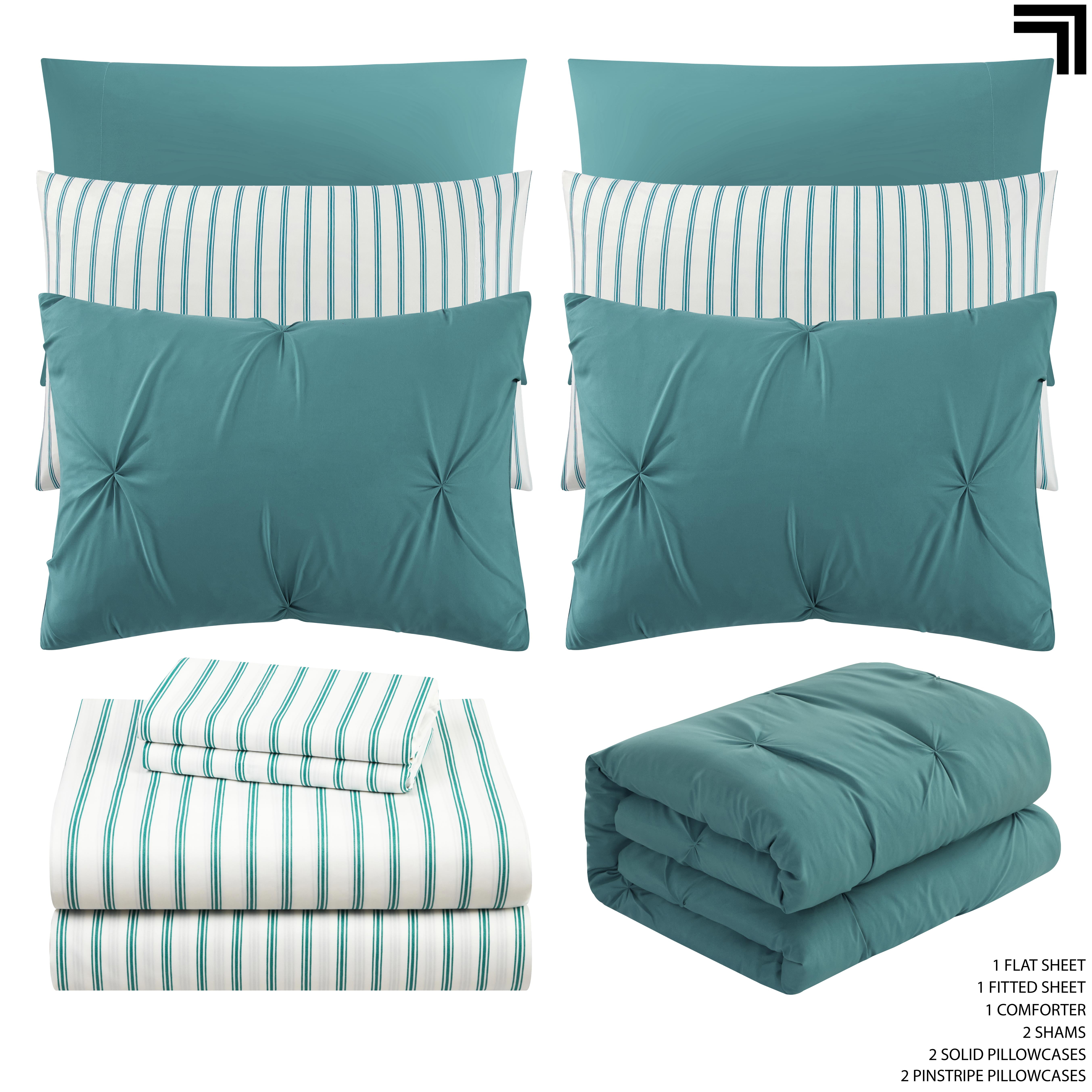 Sharper Image 9-Piece Teal Down Alternative Pintuck Bed-in-a-Bag Set, King