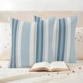 thumbnail image 3 of Blue Striped Outdoor Waterproof Pillow Covers, Modern Farmhouse Stripes Grey Decorative Square Throw Pillowcase Sofa Cushion Sham for Patio/Couch/Chair, 24"x24" 2 Pack, 3 of 8