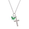 thumbnail image 2 of Delight Jewelry Silvertone Lime Green Butterfly with 2 Lime Green Crystals I Set You Apart Engraved Cross Zoey Necklace, 28", 2 of 4