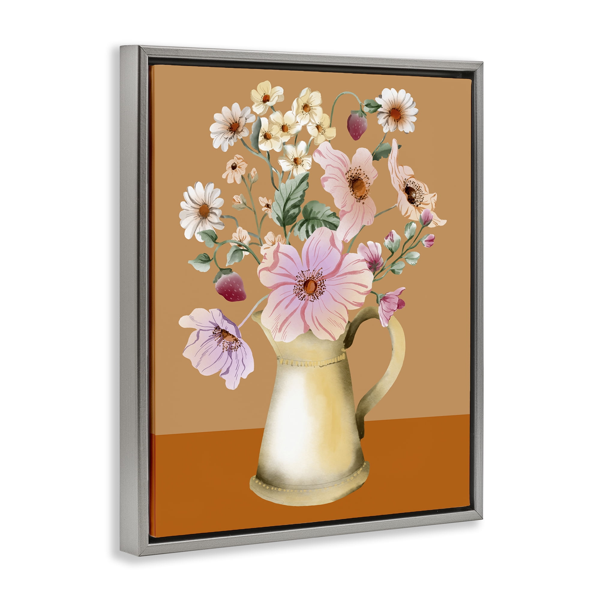 Stupell Industries Garden Florals in Jug Plants & Flowers Painting Gray Floater Framed Canvas Art Print Wall Art, 25 x 31
