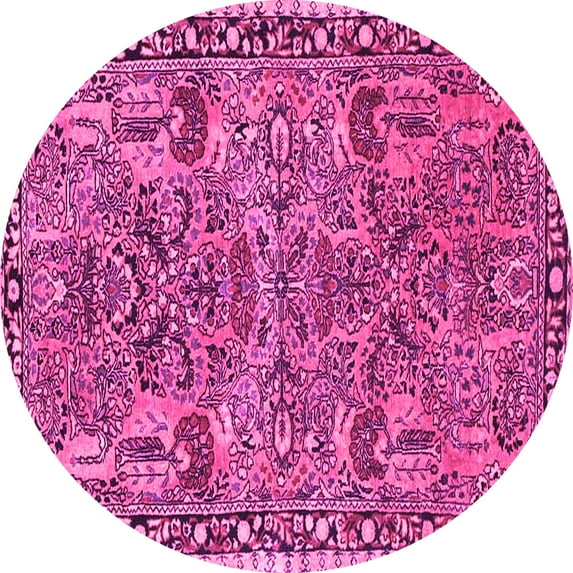 Ahgly Company Indoor Round Oriental Pink Traditional Area Rugs, 5' Round