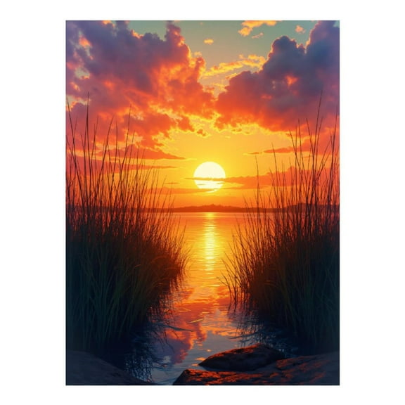 Diamond Art Kits for Adults - 5d Sunset Over Serene Lake Reeds Diamond Painting for Adults, Diamond Art for Adults Beginners, Diamond Painting Kits for Adults for Home Wall Decor