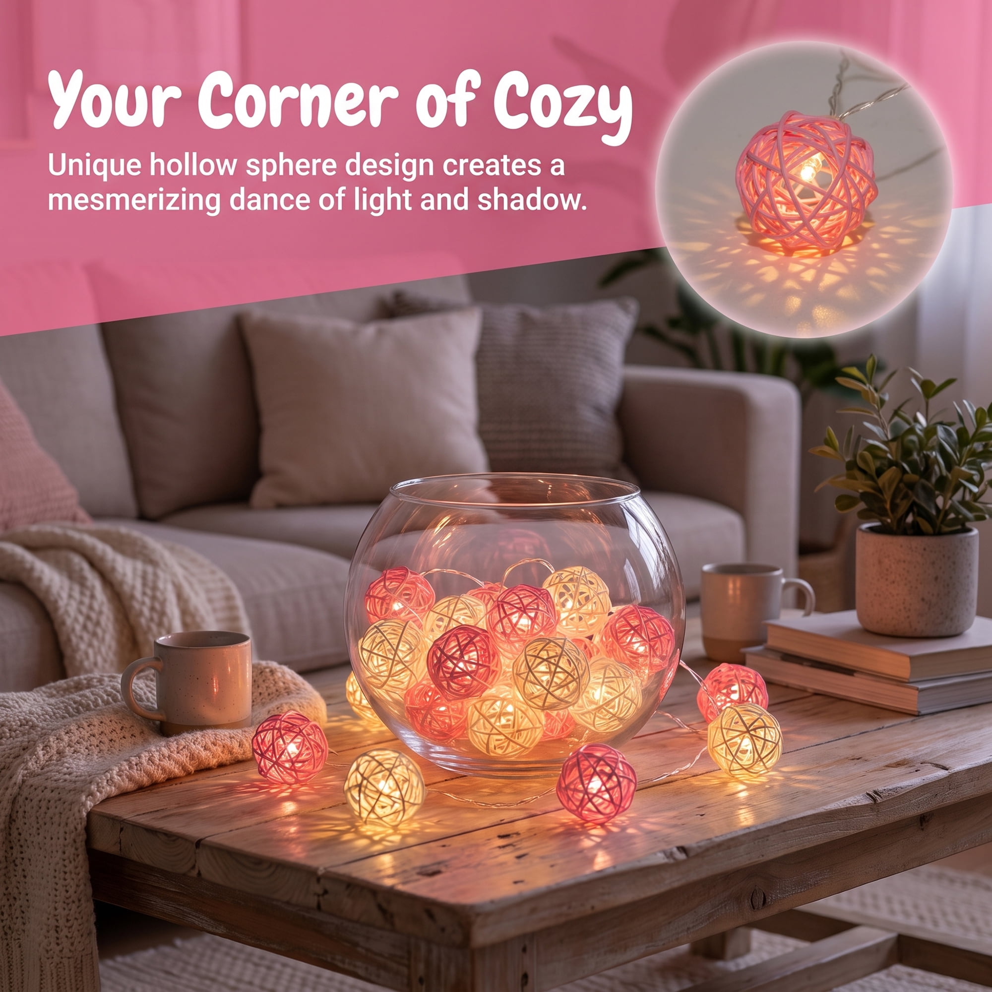 Unique Bargains Twinkle Lights for Home with Flexible Design 13.1 ft Pink Battery Operated