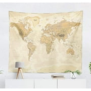 Brown World Map Tapestry America Europe Africa Psychedelic Wall Decor 51x59in
