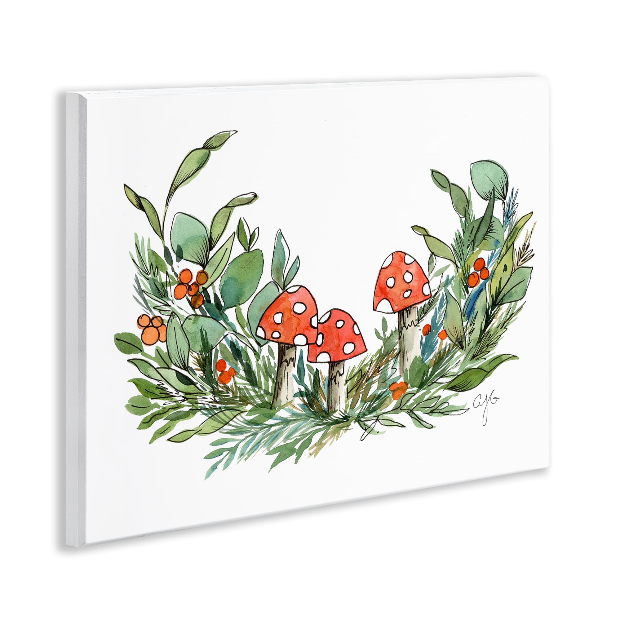 Stupell Industries Mushrooms and Greens Plants & Flowers Painting Unframed Art Print Wall Art, 14 x 11