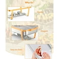 thumbnail image 3 of Ensemble de 6 Buffets à Réchaud, Réchauds en Acier Inoxydable de 9,5 Qt avec Couvercles, Porte-Couvercles, Ustensiles de Service, Réchauds de Buffet Dorés pour Traiteur, Fêtes, Mariages, Restaurants, 3 of 7