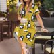 thumbnail image 3 of Fotbe Cartoon Bear Yellow Vestido Largo de Moda para Mujer, Vestido Tipo Camiseta con Manga Corta y Estilo Casual a Rayas y Bloques de Color, 3 of 6