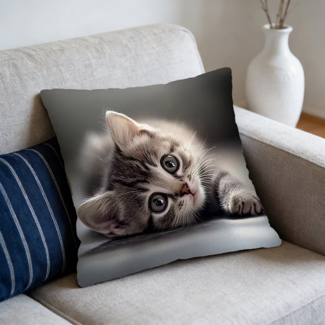 Funda de almohada con estampado de bordado falso de poliéster, adorables y lindas fundas de almohada con animales para dormitorio, hogar y decoración de sofá, funda de cojín, artículos esenciales para