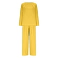 thumbnail image 4 of UAMVSH Cotton Linen Two Piece Sets for Women Casual Beach Vacation Flowy Tops and Palazzo Pants Lightweight Short Sleeve Lounge Outfits(MediumYellow), 4 of 6