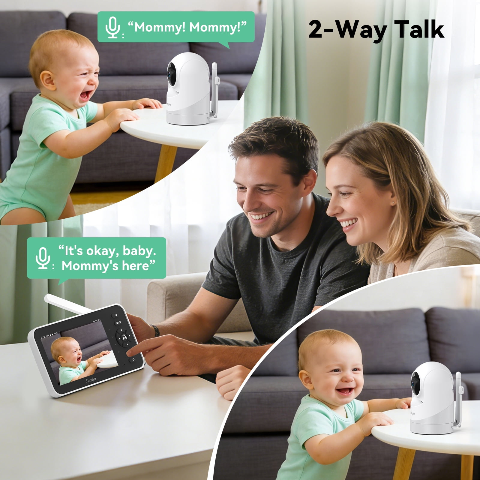 Simyke 2Camera Video Baby Monitor with Audio,5'' IPS Screen,720P HD,App,Remote Pan/Tilt/Zoom,5Lullabies,Feeding Remind,HD Night Vision, VOX,2-Way Talk,1500ft Long Range,Temperature Sensor