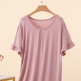 thumbnail image 5 of Asxite Womens Pajamas Solid Crew Neck Short Sleeve Ruffle Hem Rayon Nightgown Loose, 5 of 5