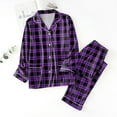 thumbnail image 2 of Wang6 Women's Plus Size Pajamas Sets 2 Piece Long Sleeve Pjs Sets V Neck Button Shirts Straight Leg Pants Ladies Loose Fit Plaid Sleepwear Lounge Sets Black XXXL, 2 of 4