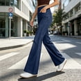 thumbnail image 2 of Flare Jeans for Women Solid Color Stretch Denim Flared Pants Elastic Waistband Multi Pocket Styling Casual High Rise Slimming Straight Denim Pants, 2 of 9