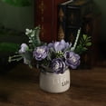 thumbnail image 4 of Flor artificial con jarrón de cerámica pequeño, ramo de hortensias rosas, flores falsas, 4 of 5