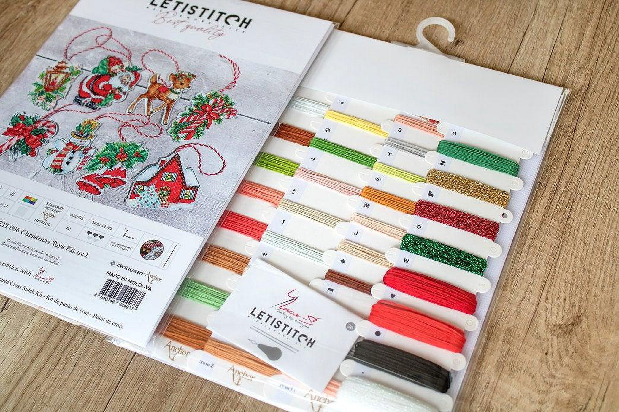 Counted Cross Stitch Kit By Letistitch Christmas Toys Ornaments Plastic Canvas Red Needlework