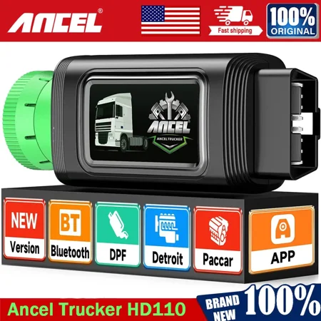 ANCEL Bluetooth Heavy Duty Truck Scanner All System DPF Regeneration Service Diagnostic Tool Fits for Cummins Caterpillar Detroit Paccar Diesel Heavy Truck & Car 2in1 Code Reader OBD2 Scanner , HD110