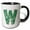 Black/White, variant on 3drose, Cute Green Four Leaf Clover Curly Cue Monogram Initial W, 11oz Magic Transforming Mug