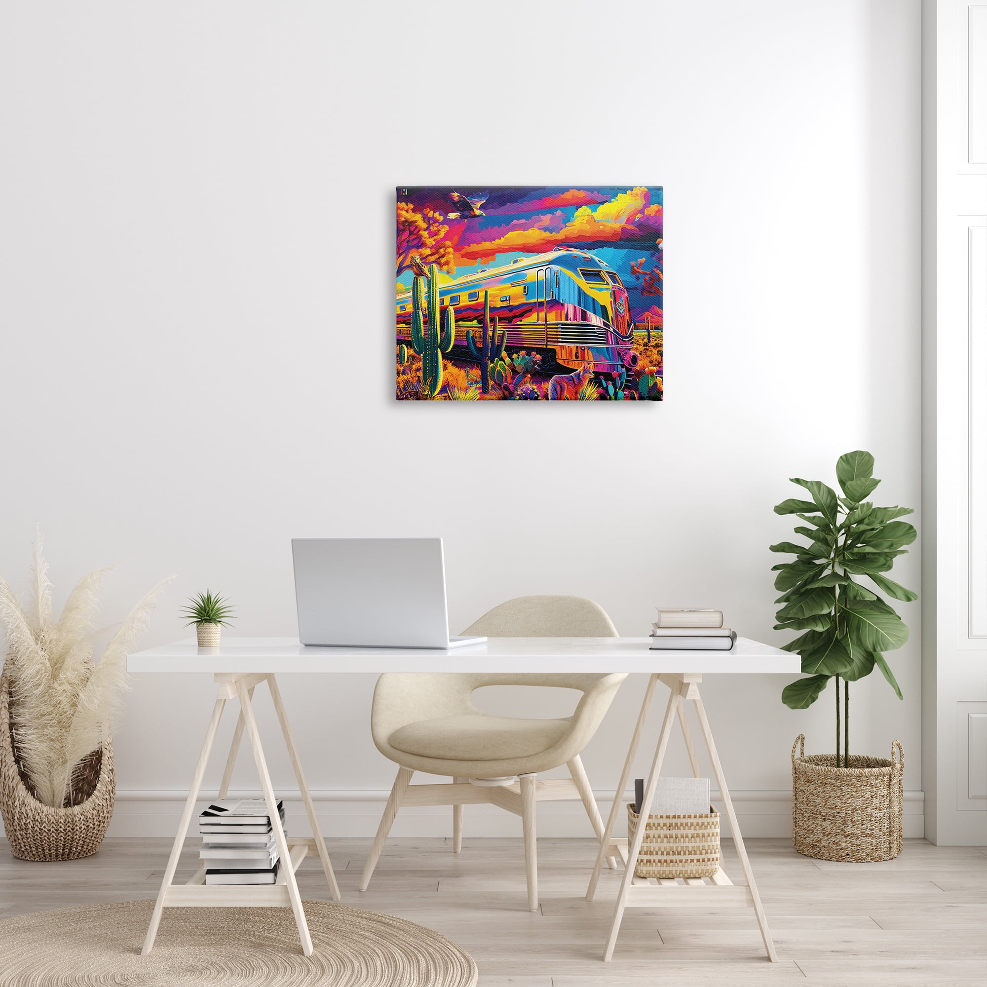Stupell Industries Vivid Desert Train Scene Transportation Painting Gallery Wrapped Canvas Print Wall Art, 30 x 24