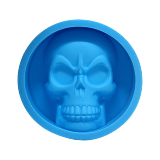 Moldes para hornear de silicona de grado alimenticio, moldes para hornear con patrón de calavera, moldes para gelatina, moldes para pasteles, moldes para dulces (azul)