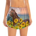 thumbnail image 2 of Balery Horse Sunflowers Pantalones cortos deportivos para mujer con forro y dos bolsillos, elásticos, para entrenamiento, gimnasio, yoga-Large, 2 of 7