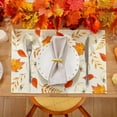 thumbnail image 3 of Fall Placemats Set of 6 Orange Maple Leaf White Pumpkin Farmhouse Harvest Autumn Table Mat Thanksgiving Seasonal Linen Style Waterproof Kitchen Dining Table Decoration Indoor Outdoor 12x18 Inch, 3 of 6