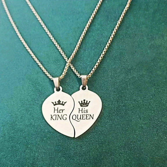 1pc Stainless Steel Letter Necklace King Queen Crown Couple Confession Love Necklace