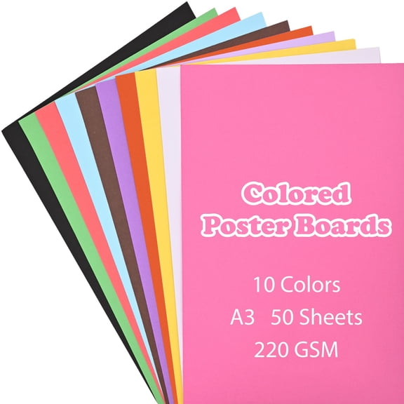 50 Sheets Double-Sided Colored Poster Boards-11.7x16.5 Inches,220g,10 Assorted Color Poster Board Paper for School Craft Project,Classroom Crafts,Presentation Drawing,Exhibits and Notices