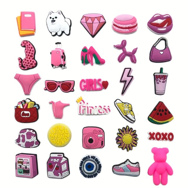 Lote de dijes de zapatos rosas para Crocs Jibbitz, sandalias deslizantes de burbujas, accesorios de decoración de zapatos de PVC para regalo de cumpleaños y Navidad Pa